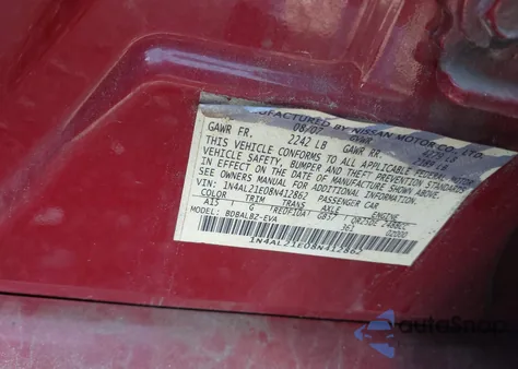 2008 Nissan Altima 2.5 S из США, поврежденный, VIN 1N4AL21E08N412862